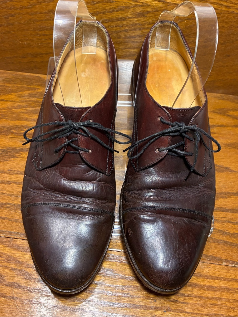 Y2K VTG Johnston & Murphy ITALY MADE Cap Toe Oxford Shoes Burgundy Men’s Size 9